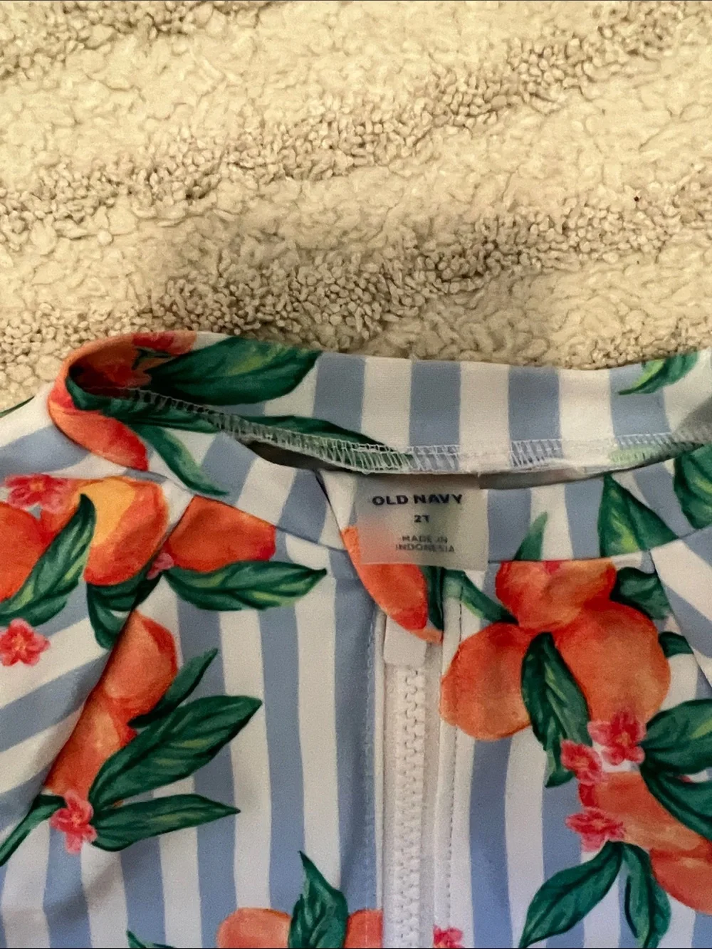 Old Navy Orange Floral Stripe Long-Sleeve One-Piece Swimsuit